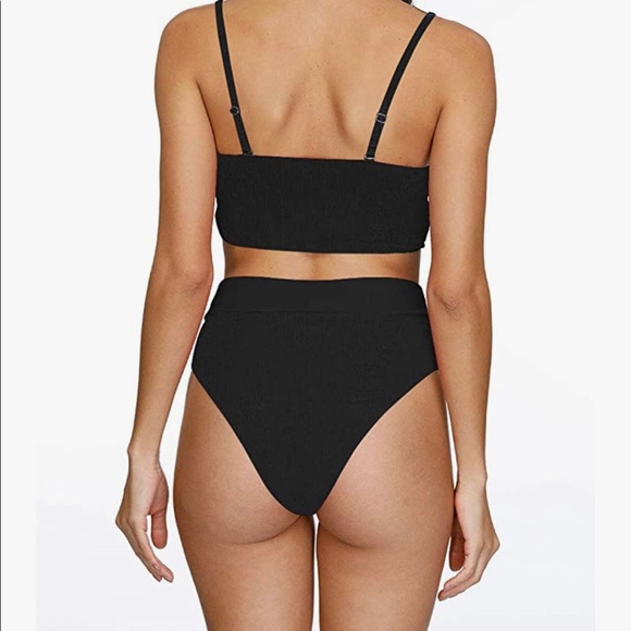 Black Ribbed High Cut Bandeau Bikini 2 pc- Small - Picture 6 of 6